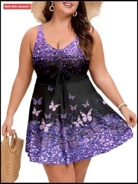 Plus Size Tankini Set with Boyshorts Tummy Control Swimdress